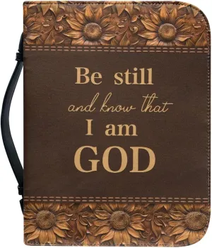 Be Still and Know That I am God Verses Bible Case Protective Cover for Women Leather Bible Bags with Zipper and Handle Multifunctional Protective Scripture Handbag Size M-2XL