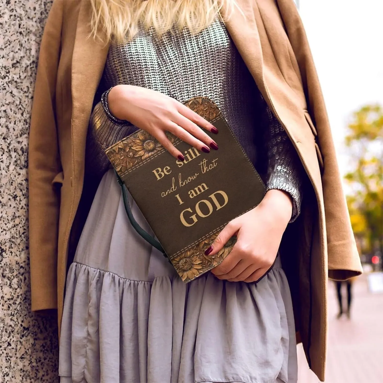 Be Still and Know That I am God Verses Bible Case Protective Cover for Women Leather Bible Bags with Zipper and Handle Multifunctional Protective Scripture Handbag Size M-2XL
