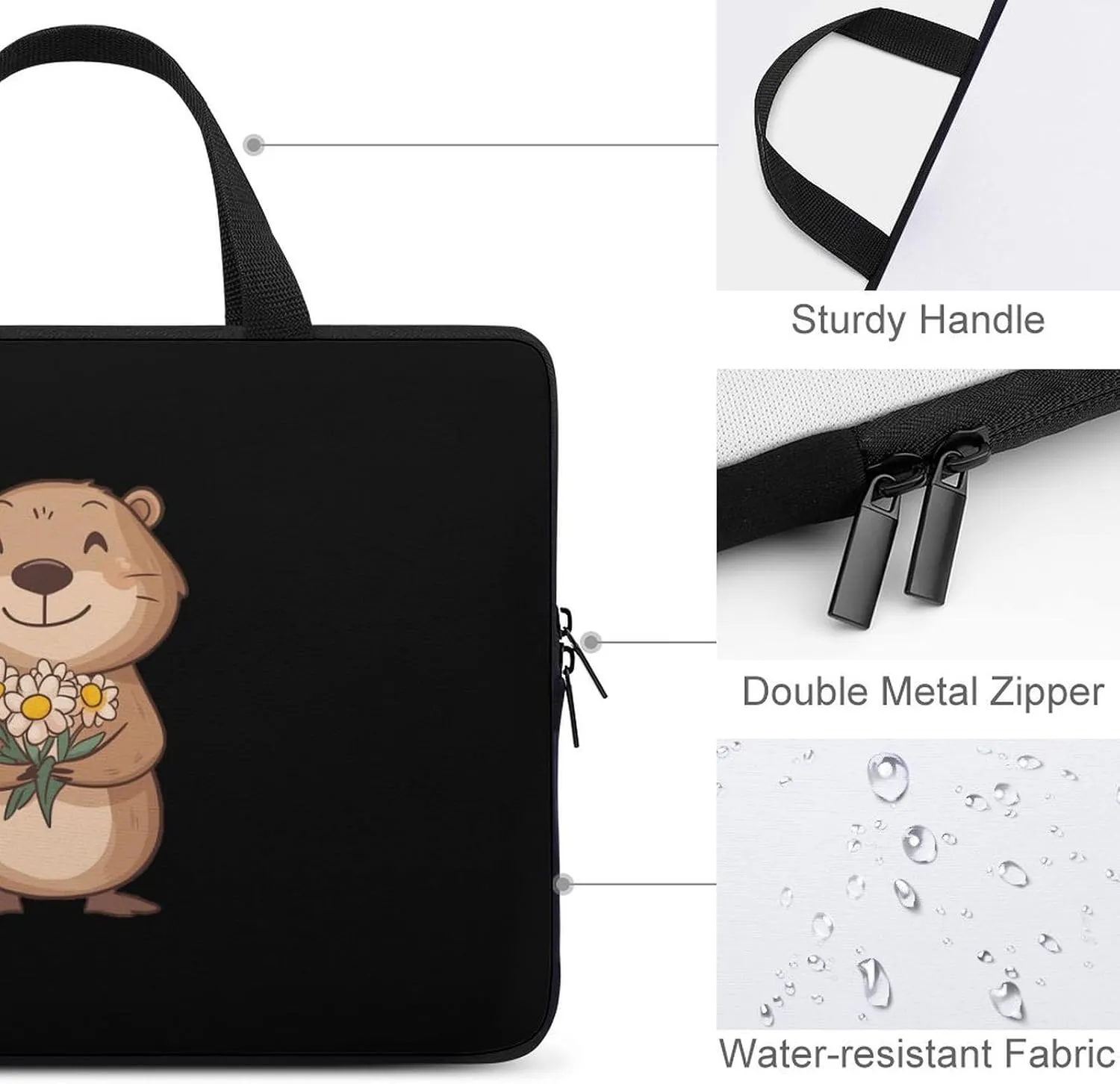 Beaver with Bouquet Flowers Laptop Sleeve Bag Computer Carrying Case Laptops Protective Cover for Travel Business