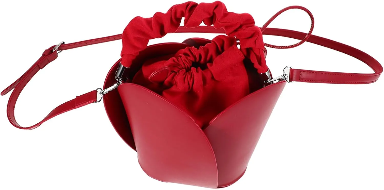 BESTYASH Fake Leather Bucket Bag Handbag Bucket Purse with Petal Design for Parties and Daily Use