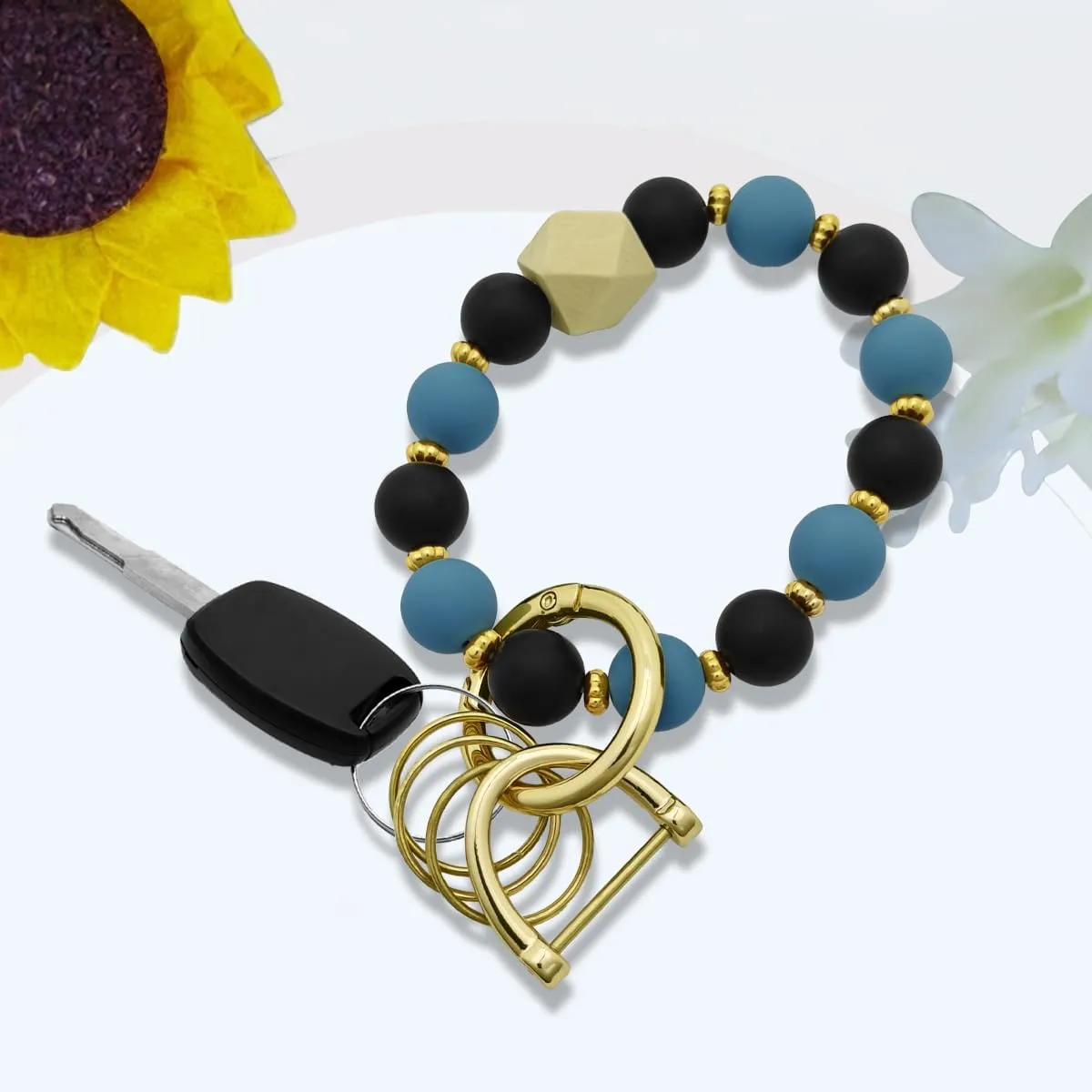 Black Silicone Beaded Keychain Wristlet Cow Print Tassels White Silicone Beads Key Chain for Wallet Car