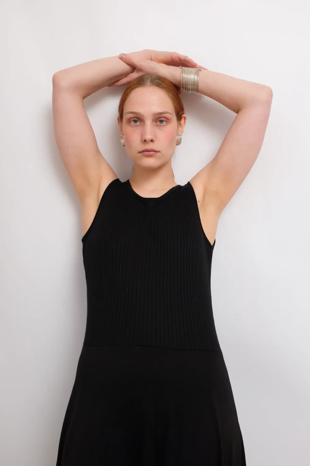 BLACK VISCOSE LONG TANK DRESS