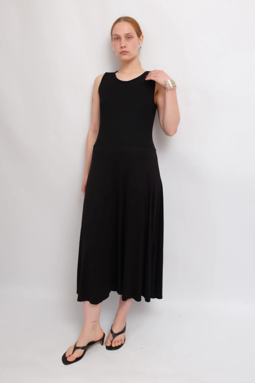 BLACK VISCOSE LONG TANK DRESS