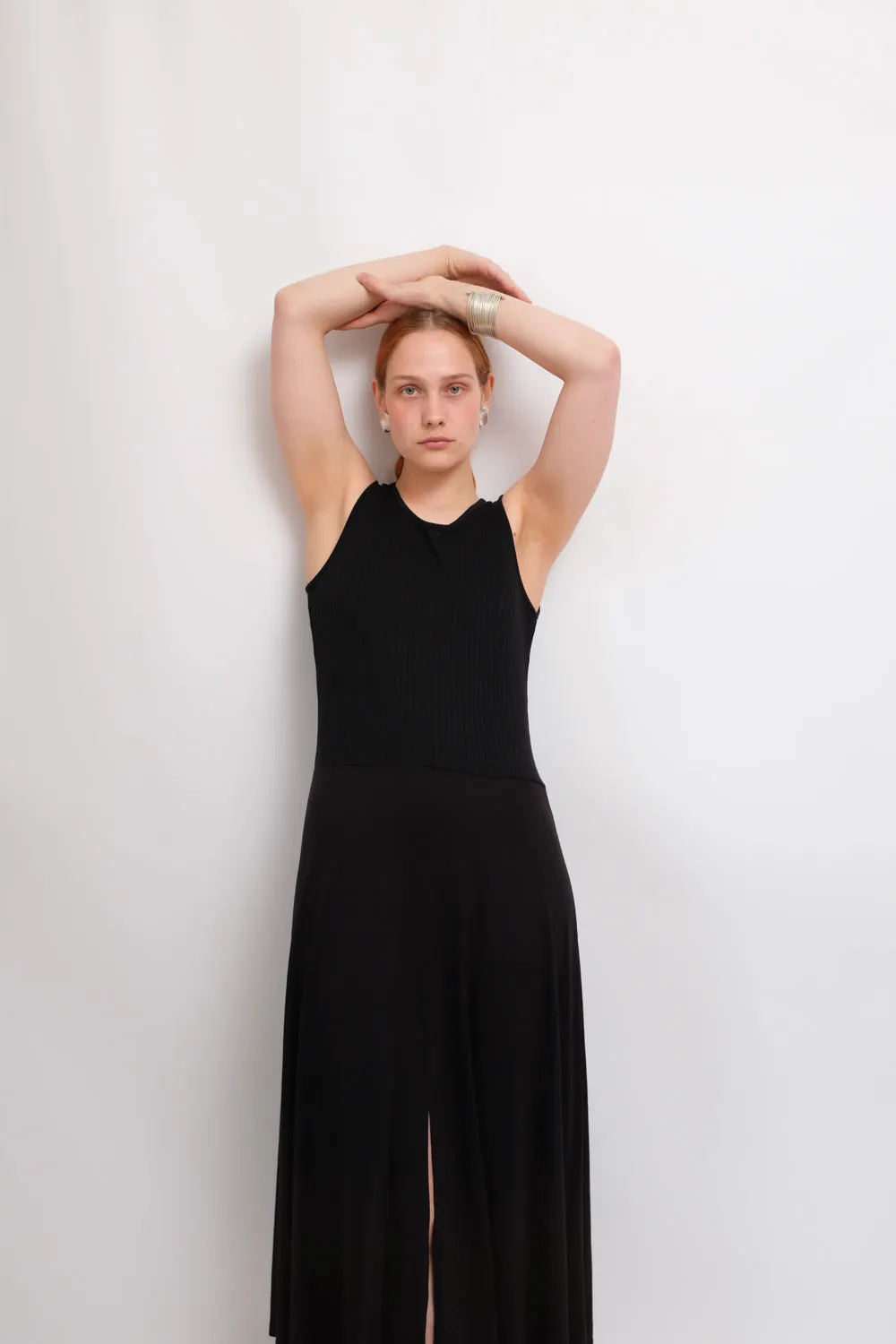 BLACK VISCOSE LONG TANK DRESS
