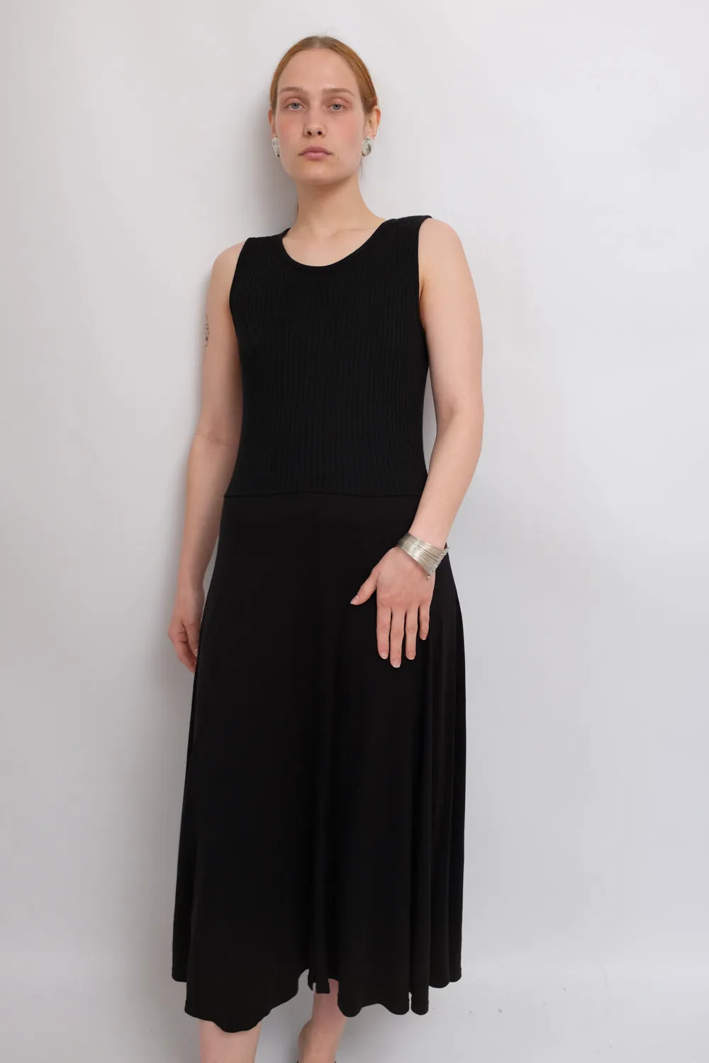 BLACK VISCOSE LONG TANK DRESS