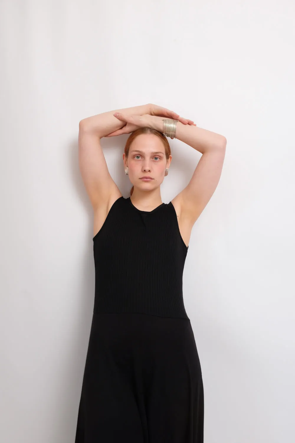 BLACK VISCOSE LONG TANK DRESS