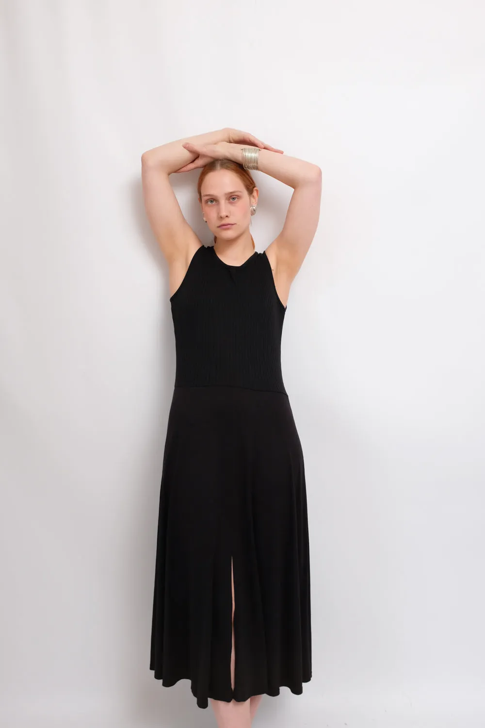 BLACK VISCOSE LONG TANK DRESS