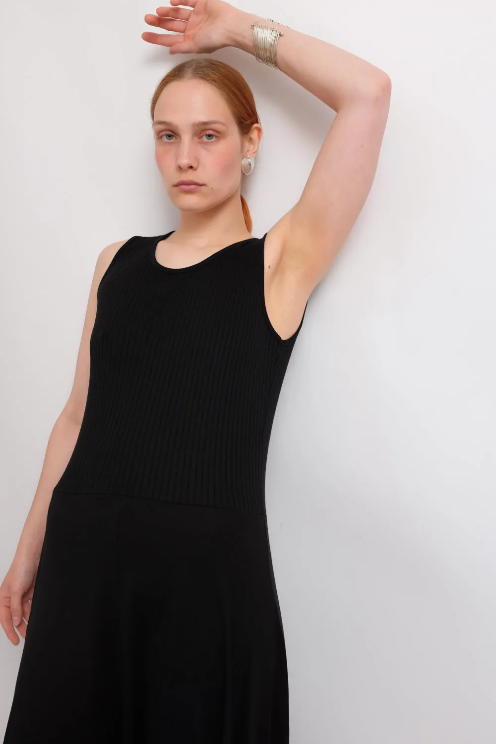 BLACK VISCOSE LONG TANK DRESS