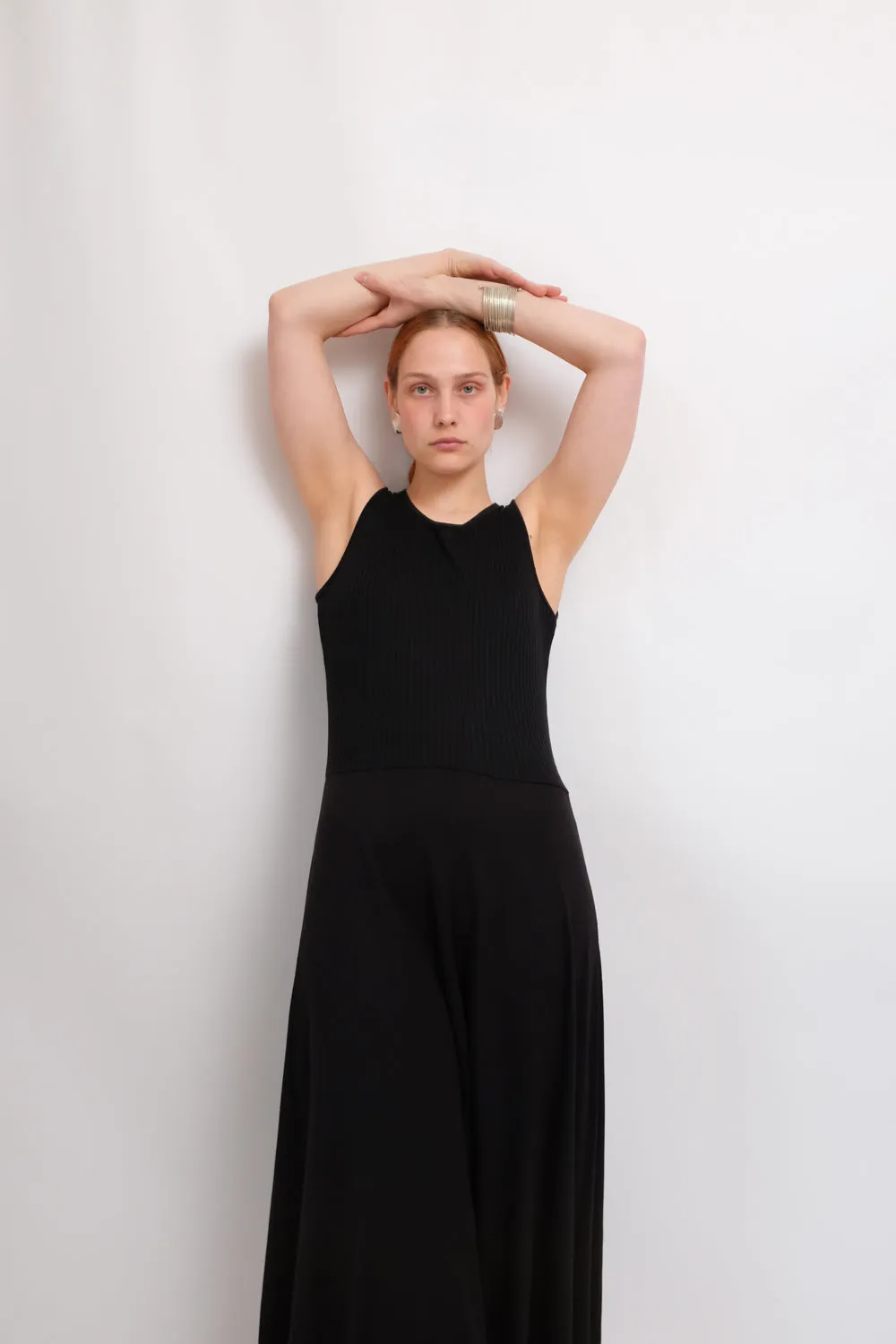 BLACK VISCOSE LONG TANK DRESS