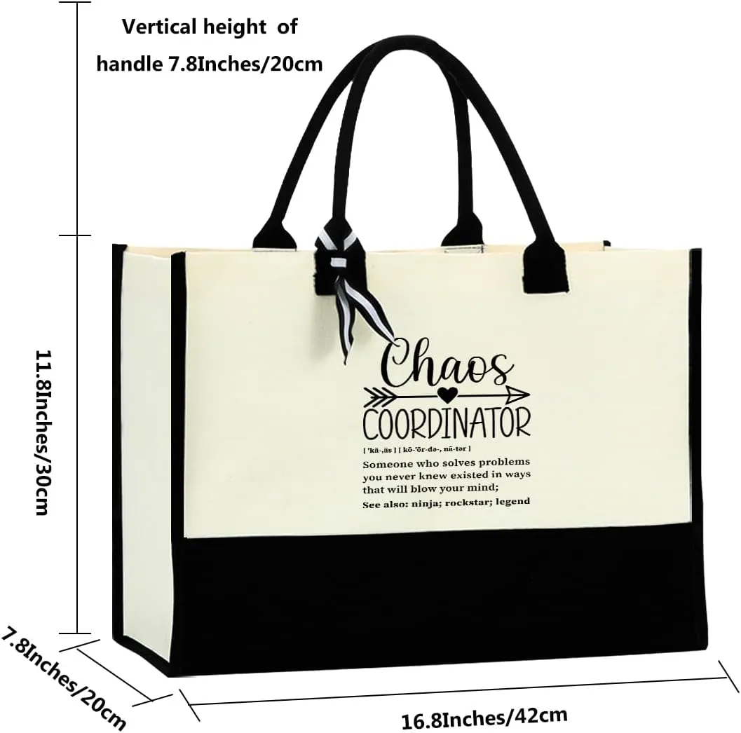 Blue Leaves Chaos Coordinator Waterproof Large Reusable Grocery Bags Tote Bag Thank You Appreciation Gift for Women Boss