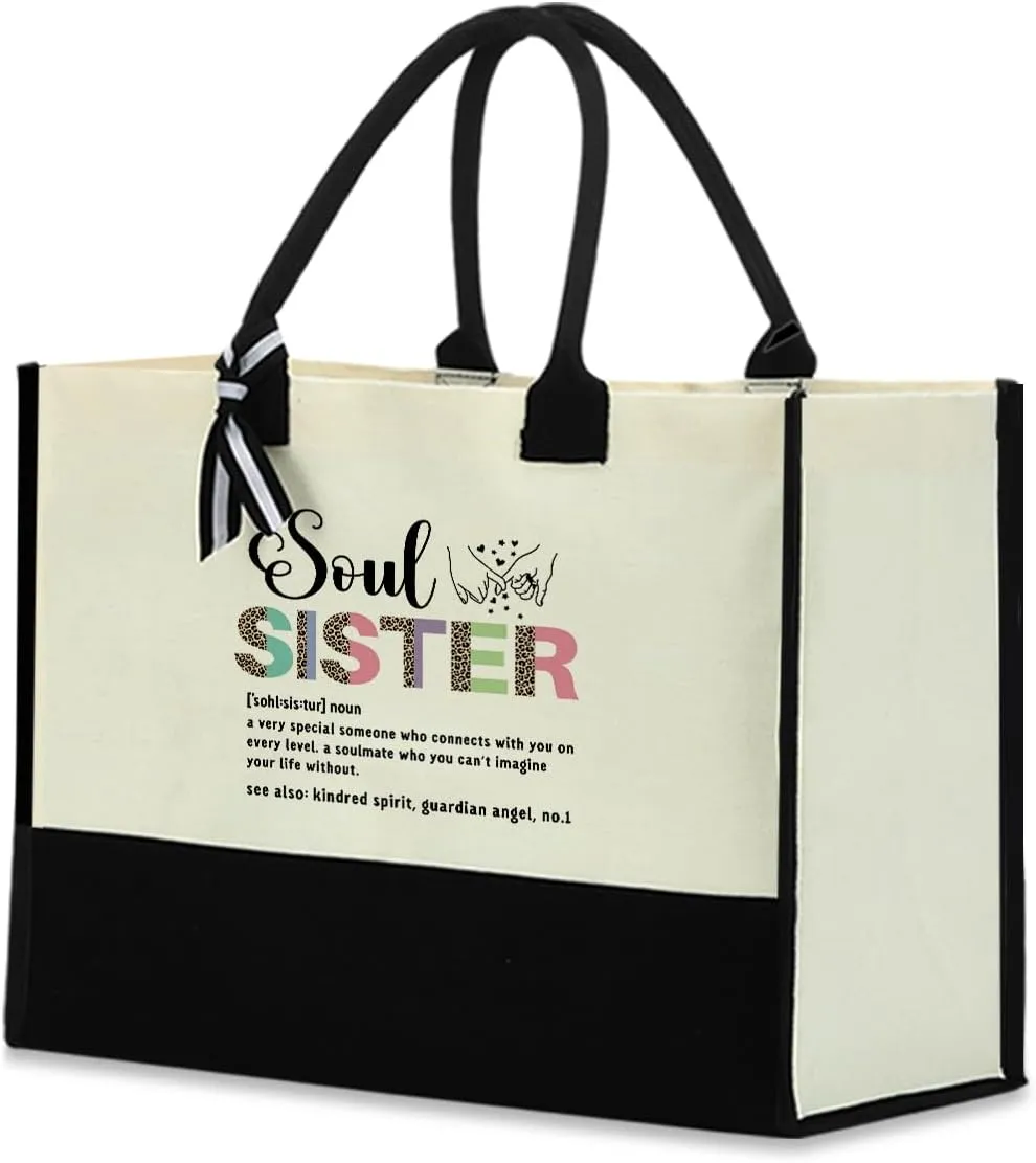 Blue Leaves Soul Sister Gifts Work Besties Gifts for Women Tote Bag Waterproof Large Reusable Grocery Bags Friendship Gifts