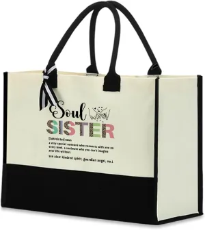 Blue Leaves Soul Sister Gifts Work Besties Gifts for Women Tote Bag Waterproof Large Reusable Grocery Bags Friendship Gifts