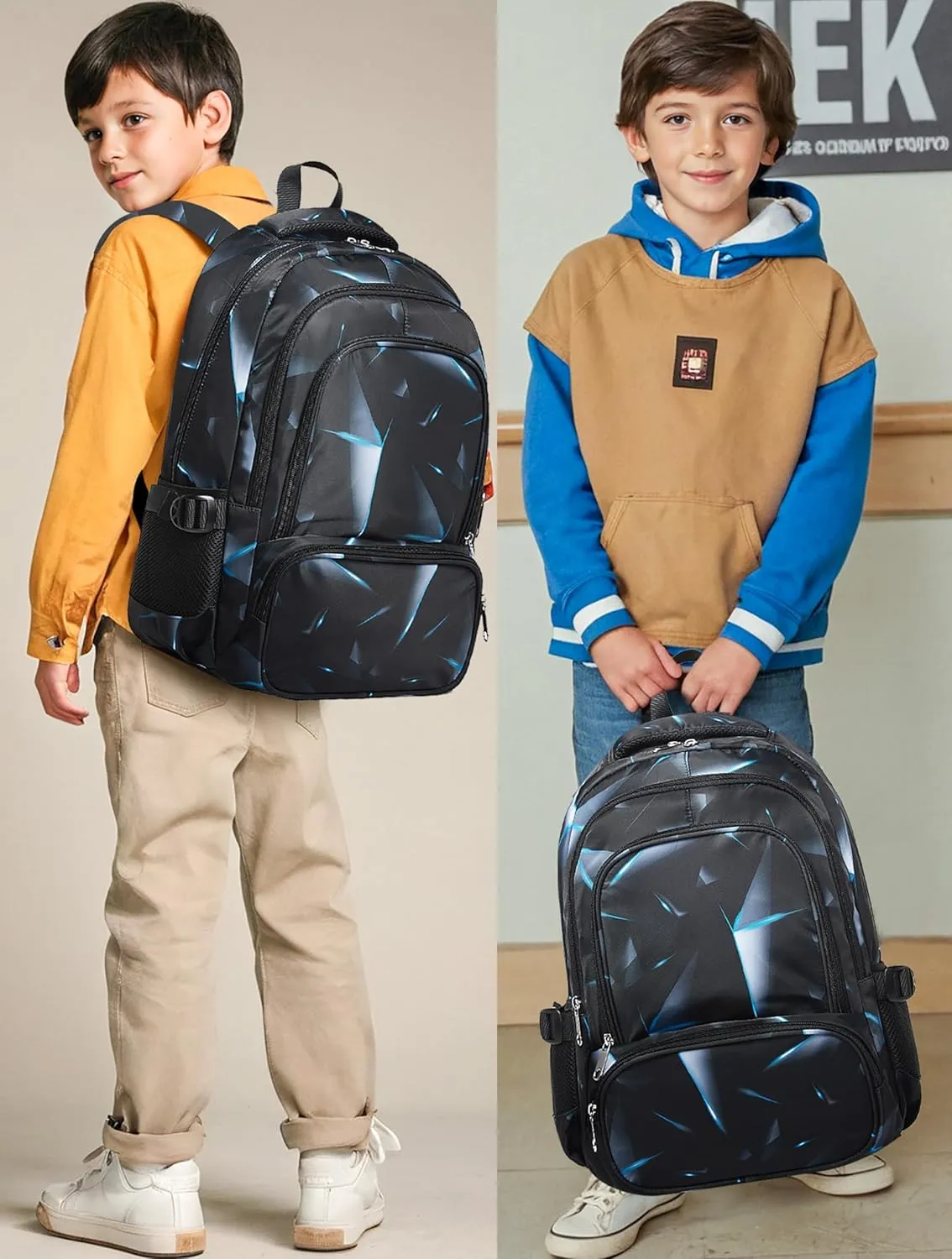 BLUEFAIRY Kids Backpack for Boys Elementary Primary Middle School Bags for Childs Book Bags Bookbags Lightweight Padded Straps Back to School Mochilas para Nios 17" Black/Blue
