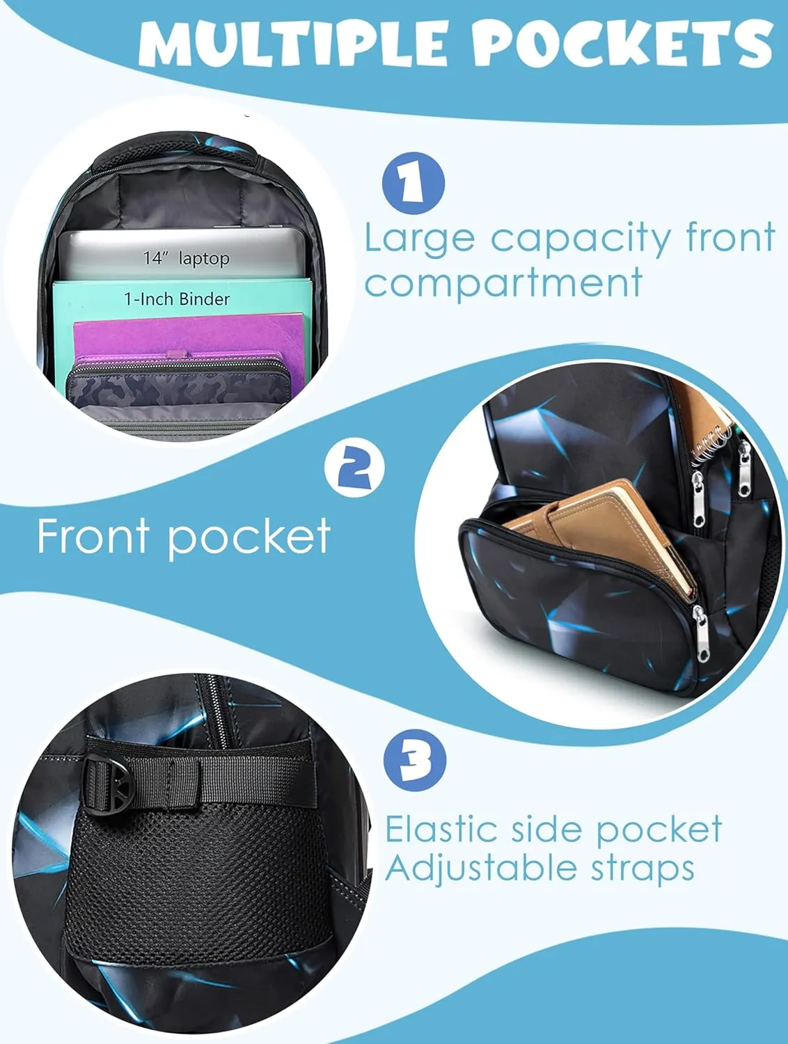 BLUEFAIRY Kids Backpack for Boys Elementary Primary Middle School Bags for Childs Book Bags Bookbags Lightweight Padded Straps Back to School Mochilas para Nios 17" Black/Blue