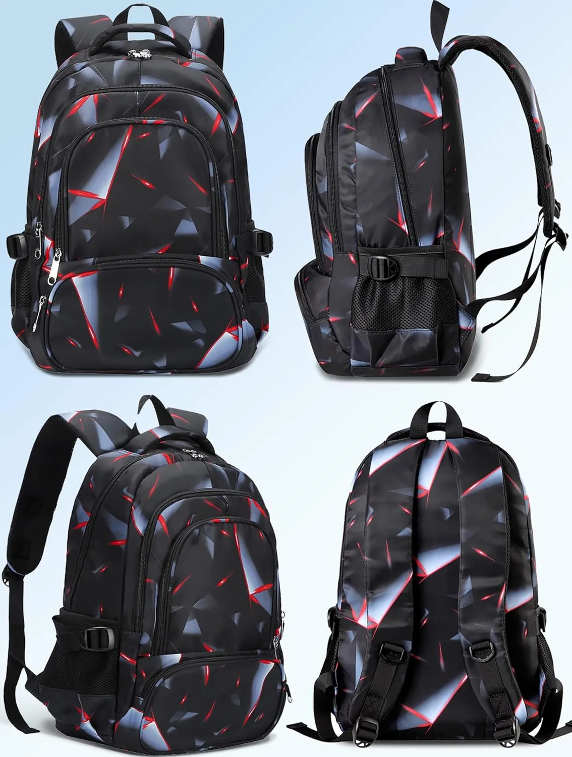 BLUEFAIRY Kids Backpack for Boys Elementary Primary School Bags for Childs Black Bagpack Book Bag Back to School Gifts for Son Mochilas Escolares para Nios 17" Large Compartment Black/Red