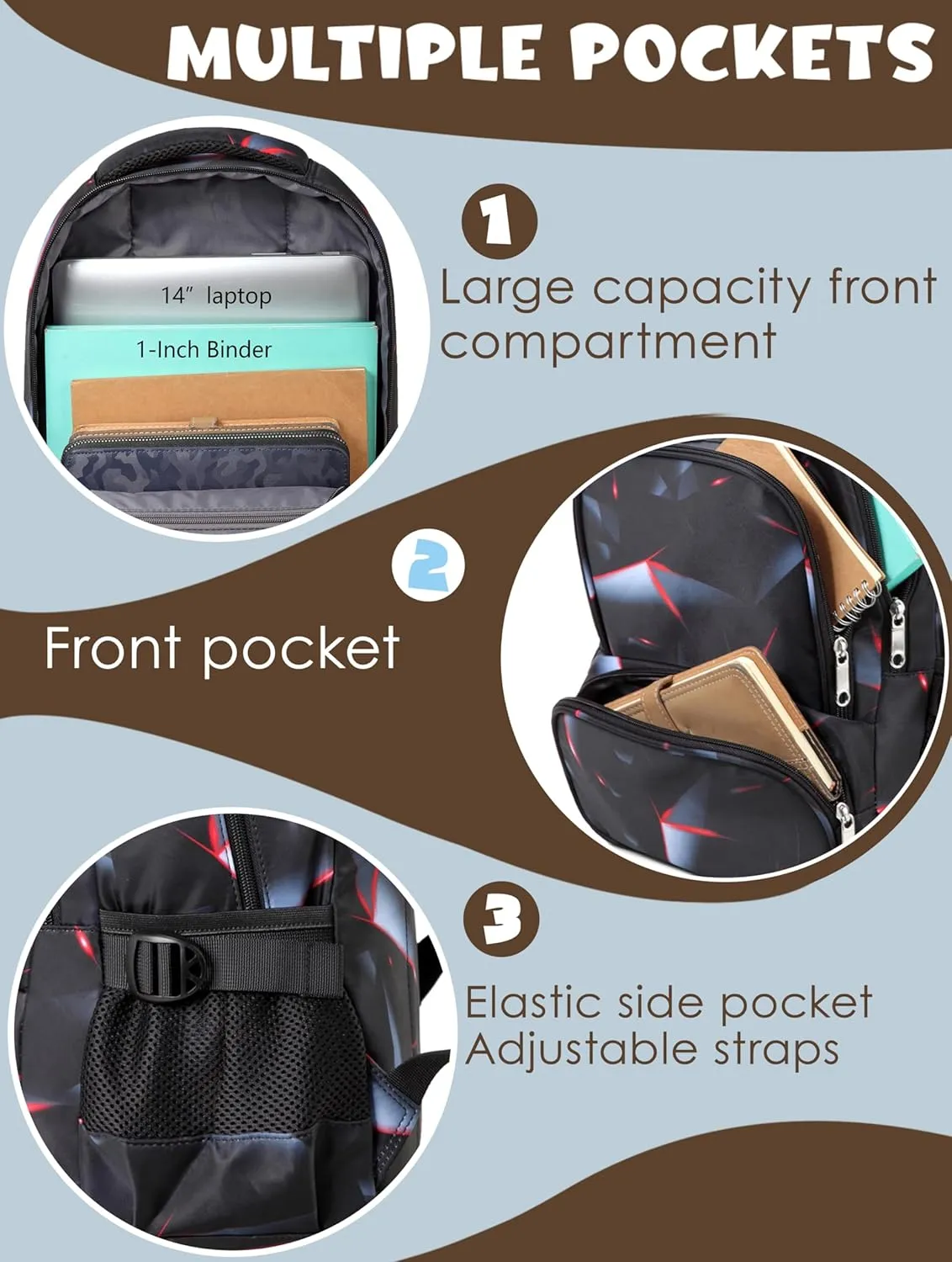BLUEFAIRY Kids Backpack for Boys Elementary Primary School Bags for Childs Black Bagpack Book Bag Back to School Gifts for Son Mochilas Escolares para Nios 17" Large Compartment Black/Red