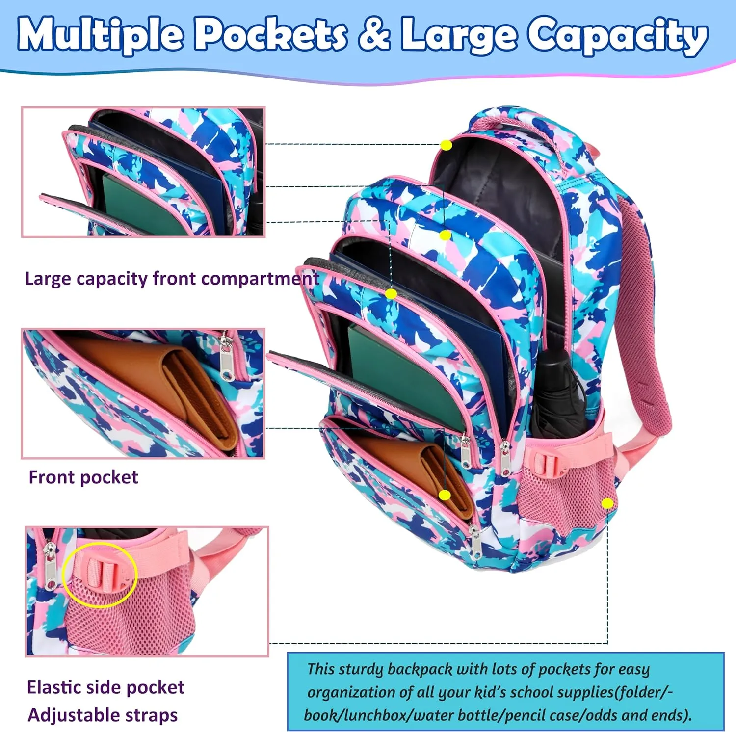BLUEFAIRY Kids Backpack for Girls School Backpack for Elementary Primary School Book Bags Bookbags Back to School Gifts for Childs Mochila Para Nias 17 Inch Aged 8-10 Camo Pink