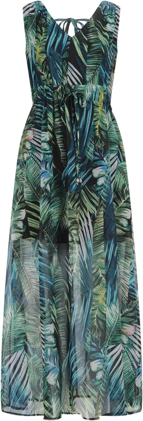 Boho Dress for Women Summer 2023 Deep V Neck Empire Waist Sundresses Flowy Maxi Dresses Hawaiian Bodycon