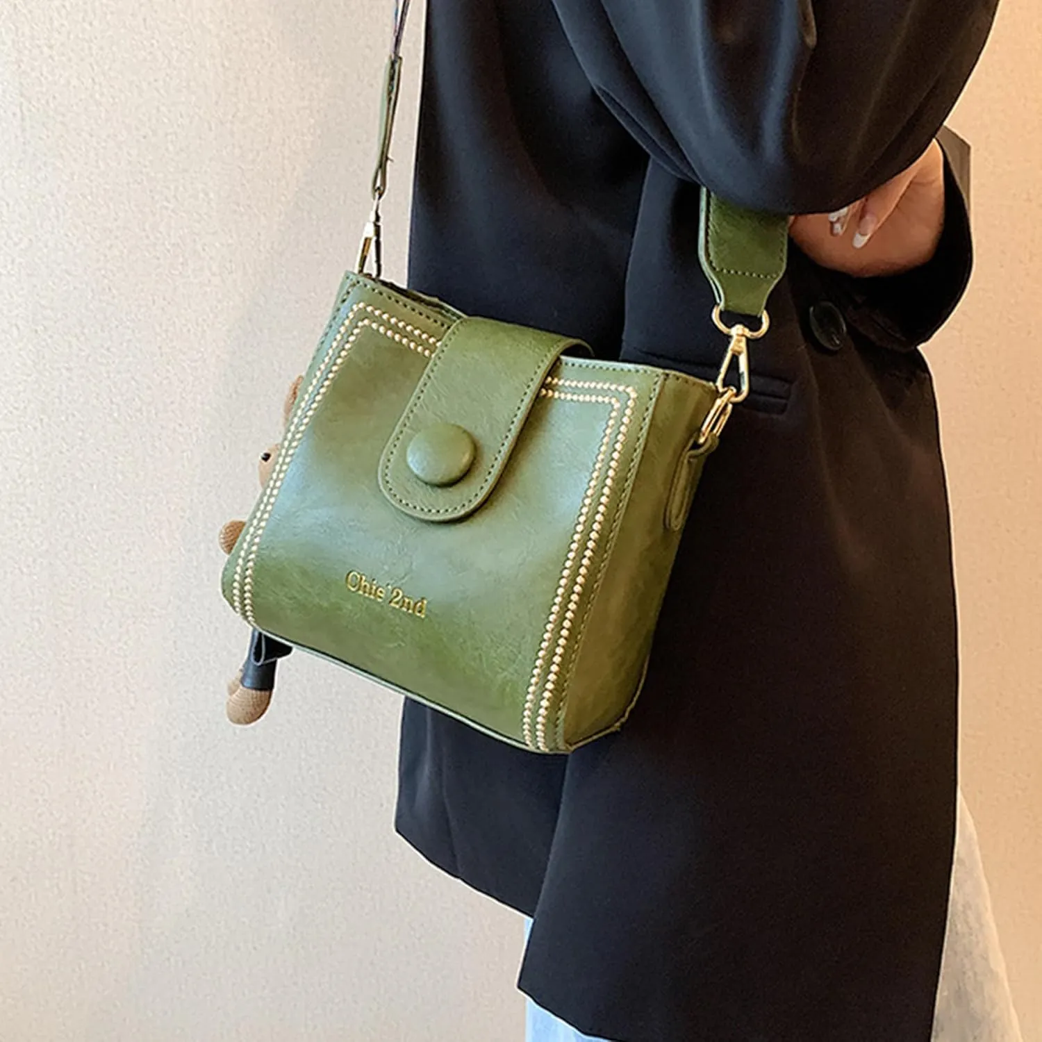 Bootara Bucket Bag Vintage Crossbody Bag With Bunny Charm Small Womens Retro Water Bucket Shoulder Bag