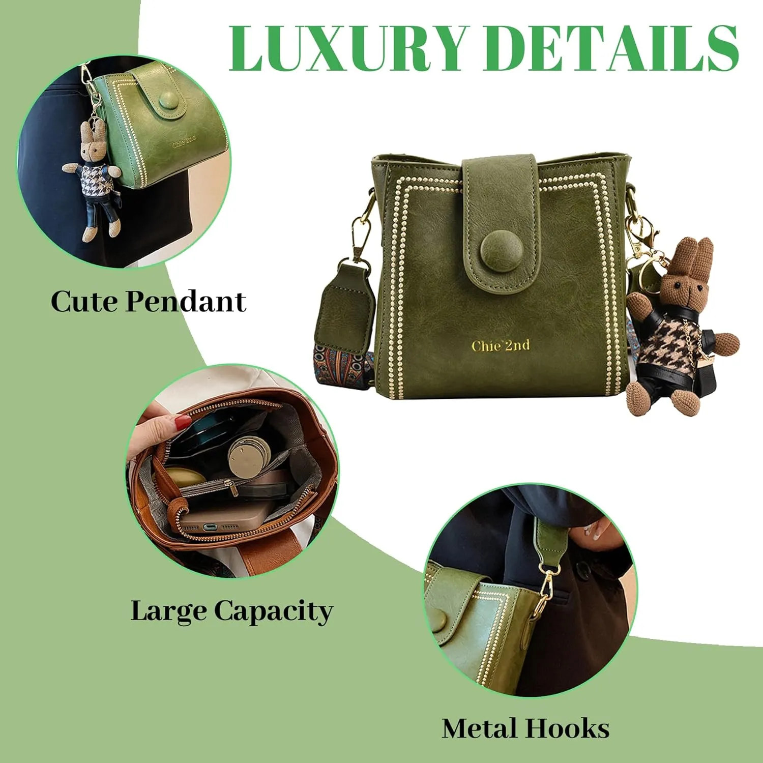 Bootara Bucket Bag Vintage Crossbody Bag With Bunny Charm Small Womens Retro Water Bucket Shoulder Bag