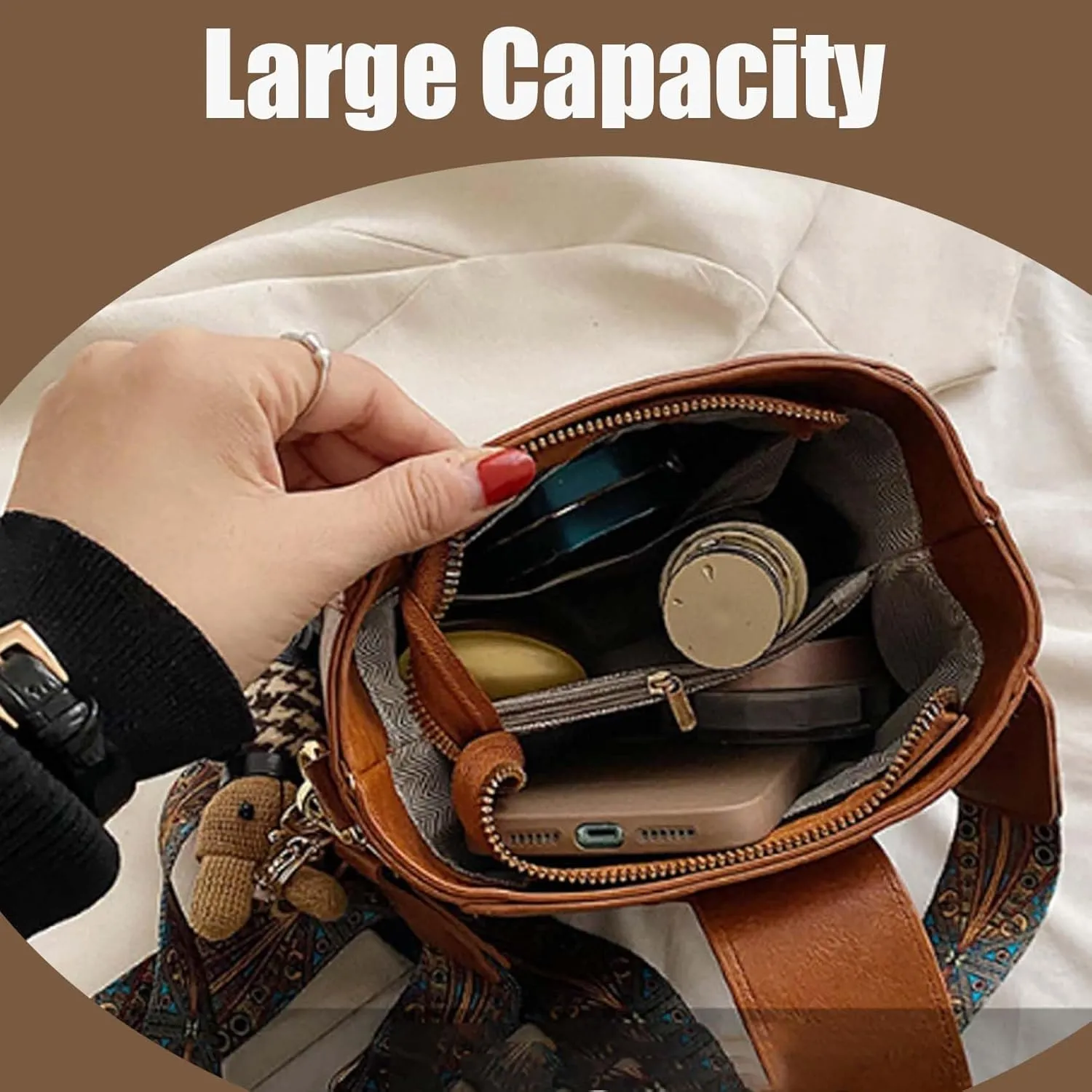 Bootara Bucket Bag with Adjustable Wider Shoulder Strap, Womens Retro Water Bucket Shoulder Bag