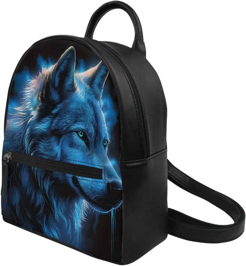 Boys Mens Mini Bookbags Backpack White Wolf Cool Animal Printed Casual Shoulder Bags with Adjustable Shoulder Strap,Blue Wolf