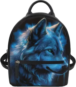 Boys Mens Mini Bookbags Backpack White Wolf Cool Animal Printed Casual Shoulder Bags with Adjustable Shoulder Strap,Blue Wolf