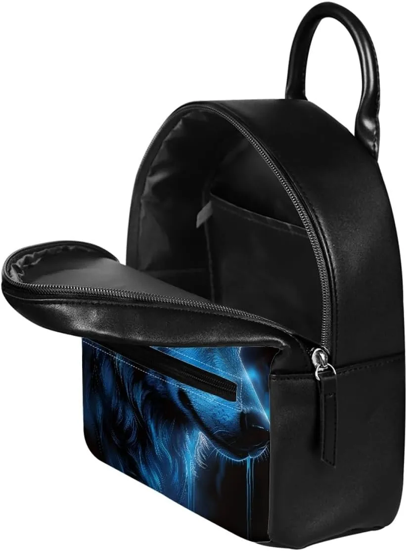 Boys Mens Mini Bookbags Backpack White Wolf Cool Animal Printed Casual Shoulder Bags with Adjustable Shoulder Strap,Blue Wolf
