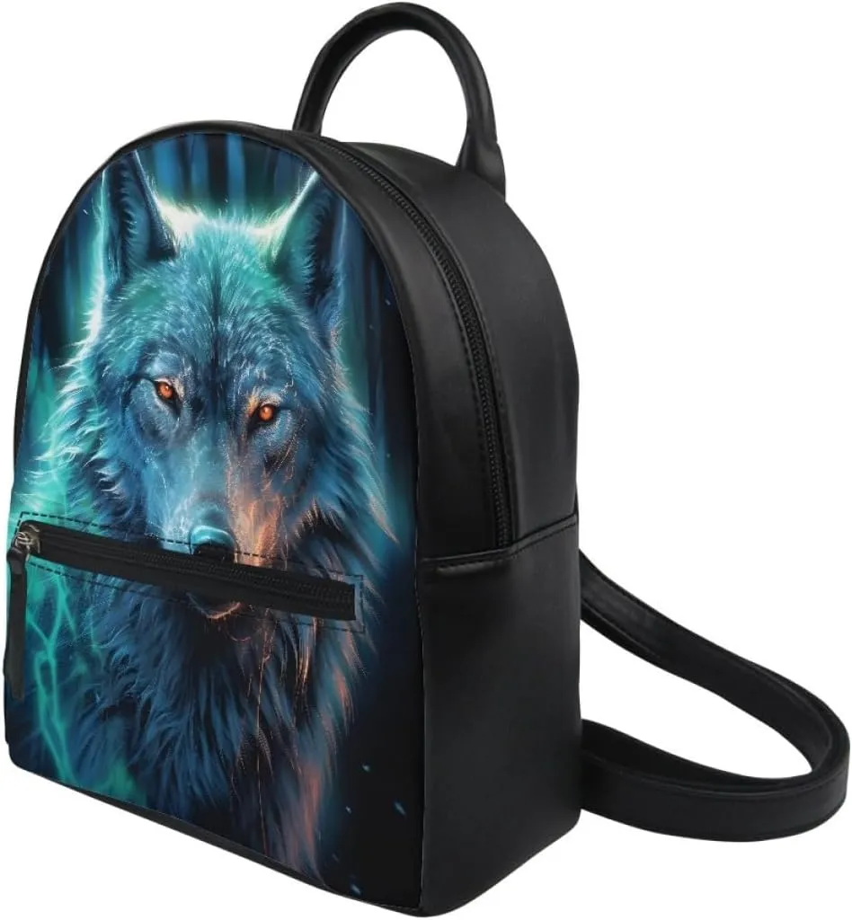 Boys Mens Mini Bookbags Backpack White Wolf Cool Animal Printed Casual Shoulder Bags with Adjustable Shoulder Strap,Lightning Wolf