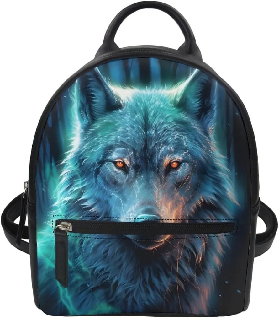 Boys Mens Mini Bookbags Backpack White Wolf Cool Animal Printed Casual Shoulder Bags with Adjustable Shoulder Strap,Lightning Wolf