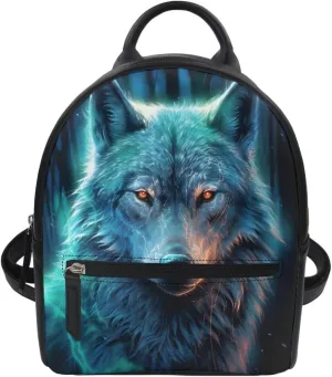 Boys Mens Mini Bookbags Backpack White Wolf Cool Animal Printed Casual Shoulder Bags with Adjustable Shoulder Strap,Lightning Wolf