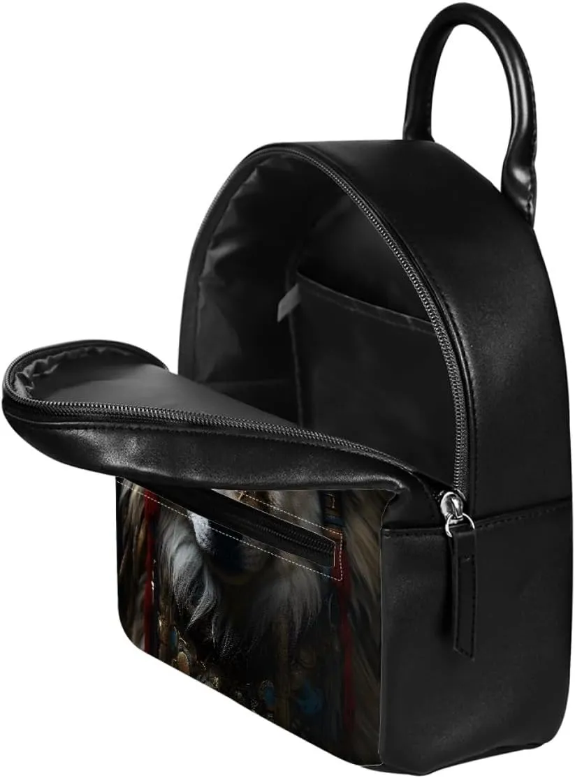 Boys Mens Mini Bookbags Backpack White Wolf Cool Animal Printed Casual Shoulder Bags with Adjustable Shoulder Strap,Native American Wolf