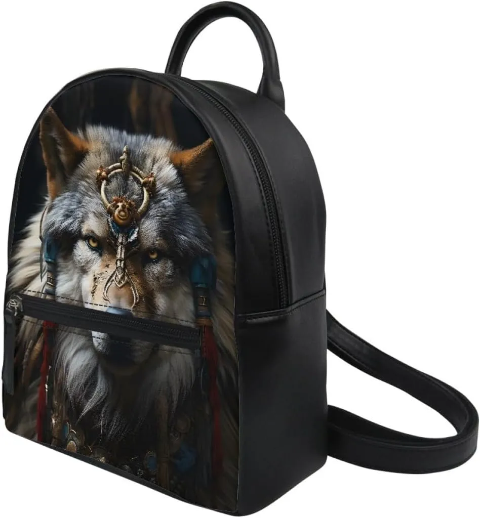 Boys Mens Mini Bookbags Backpack White Wolf Cool Animal Printed Casual Shoulder Bags with Adjustable Shoulder Strap,Native American Wolf