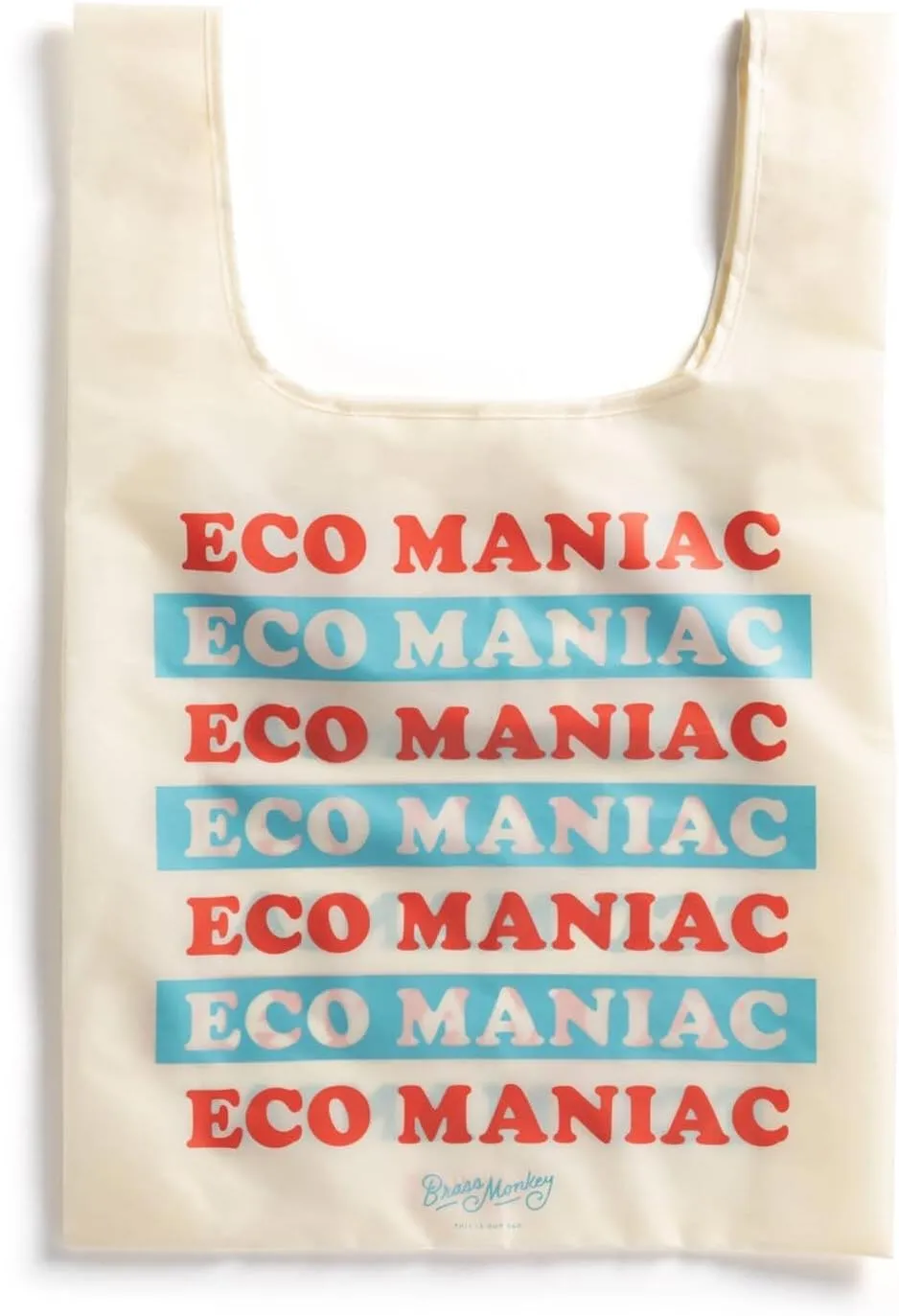 Brass Monkey Eco Maniac Reusable Tote Bag, 11.25 x 18  Durable Nylon Bag with Two-Color Artwork  Reusable Grocery Bag that Folds Into Pouch for Easy Storage