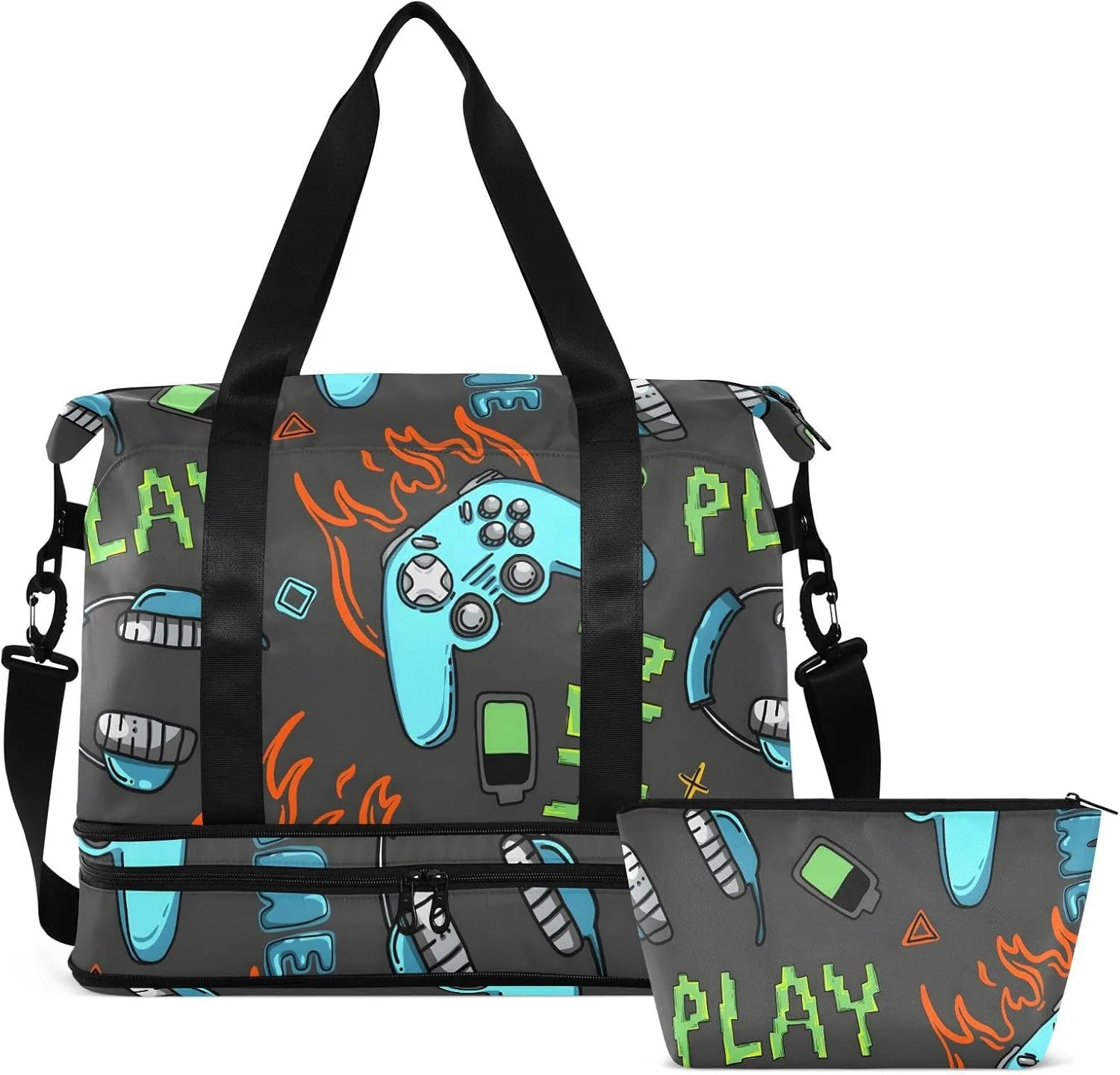 Bright Joysticks Cool Flame Travel Duffle Expandable Weekender Bags for Women Travel with Toiletry Bag
