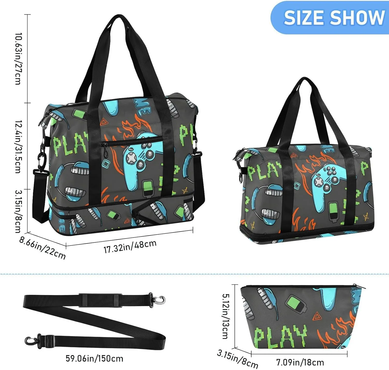 Bright Joysticks Cool Flame Travel Duffle Expandable Weekender Bags for Women Travel with Toiletry Bag