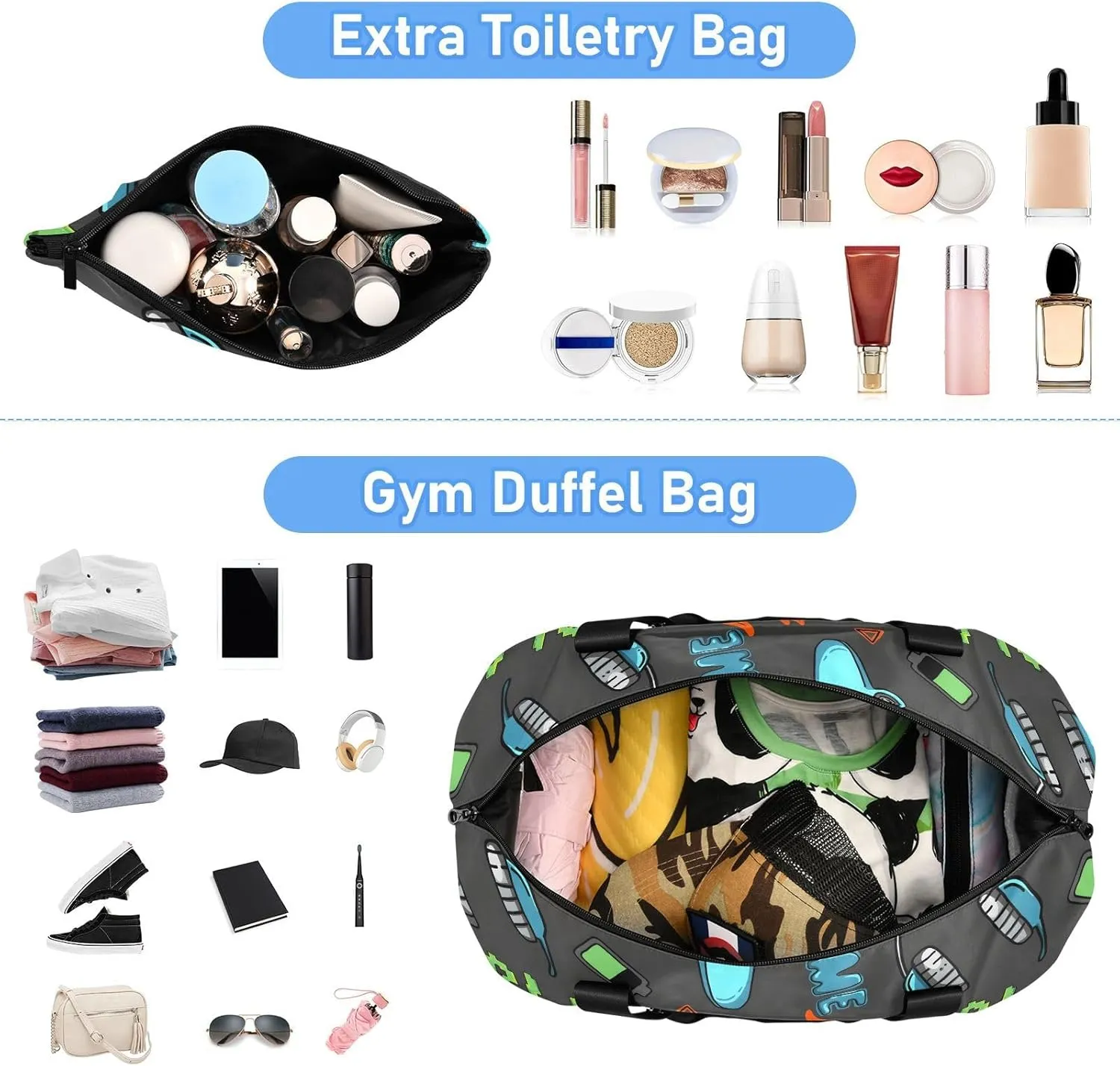 Bright Joysticks Cool Flame Travel Duffle Expandable Weekender Bags for Women Travel with Toiletry Bag