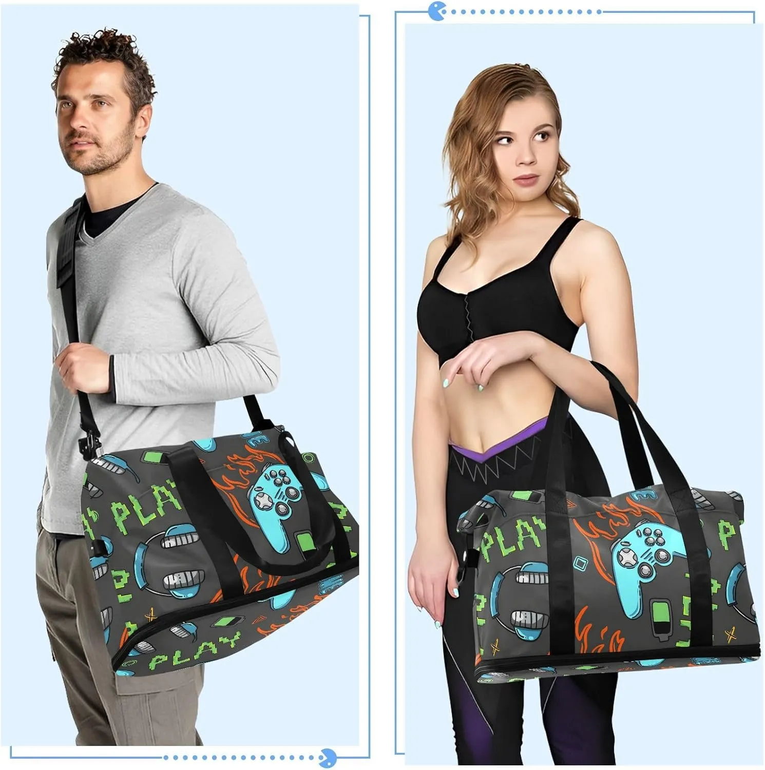Bright Joysticks Cool Flame Travel Duffle Expandable Weekender Bags for Women Travel with Toiletry Bag