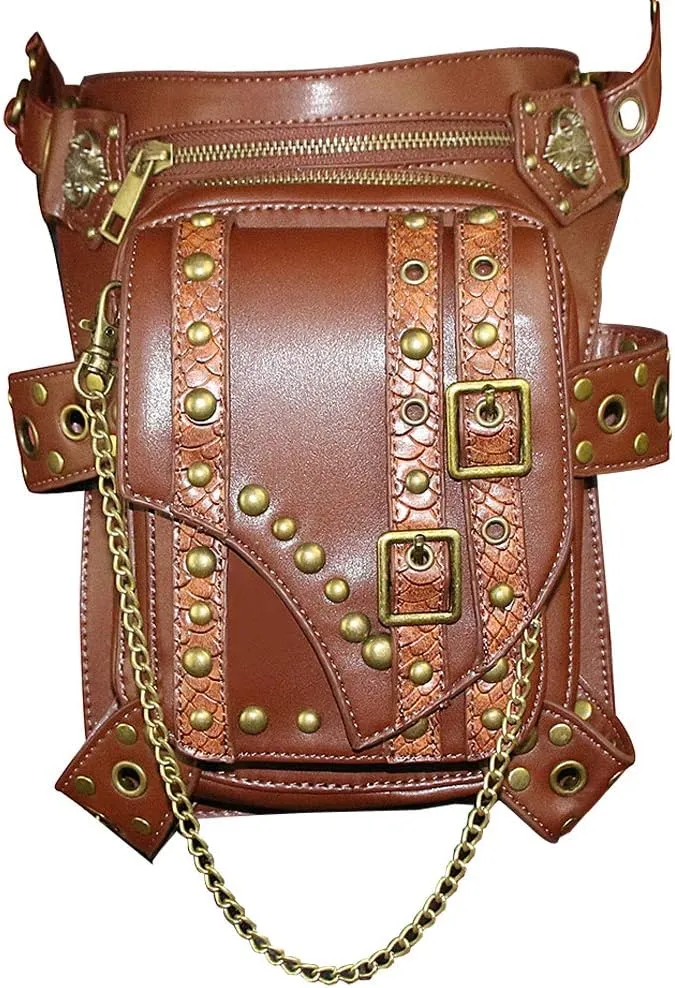 Brown Retro Women Gothic Leather Steampunk Bag Rock Gothic Goth Shoulder Waist Bags Packs Victorian Style for Women Men Leg Thigh Holster Bag