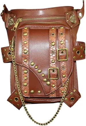 Brown Retro Women Gothic Leather Steampunk Bag Rock Gothic Goth Shoulder Waist Bags Packs Victorian Style for Women Men Leg Thigh Holster Bag