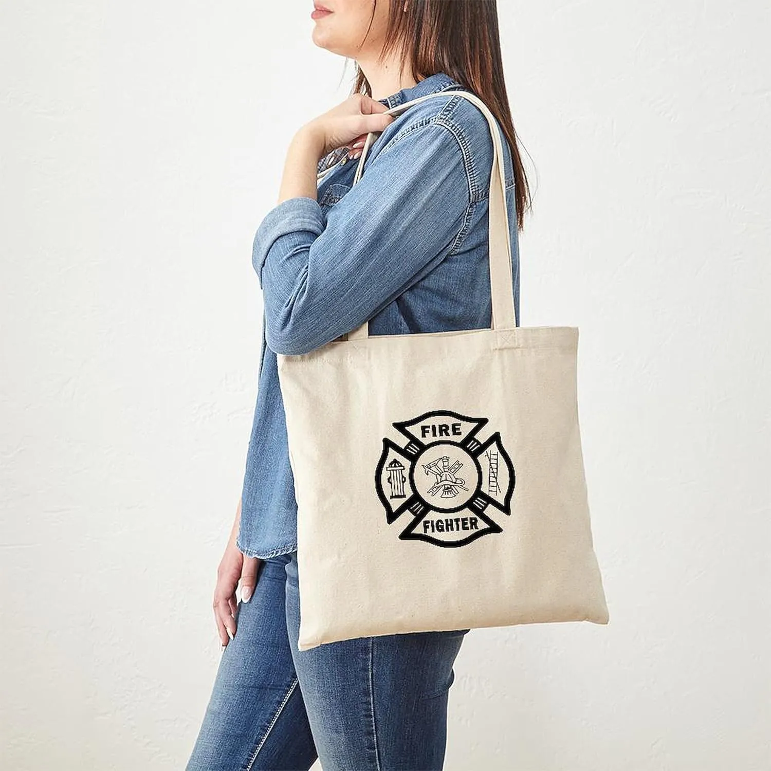 CafePress Firefighter Tote Bag Natural Canvas Tote Bag, Reusable Shopping Bag