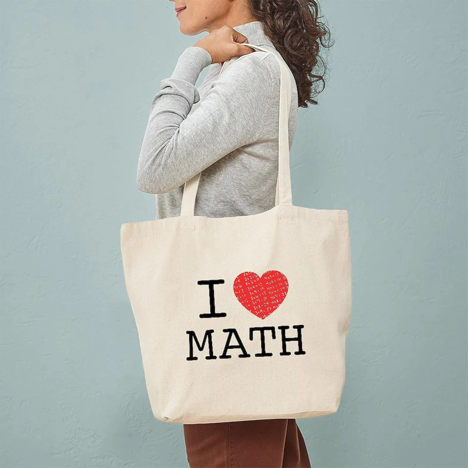 CafePress I Heart Math Tote Bag Natural Canvas Tote Bag, Reusable Shopping Bag