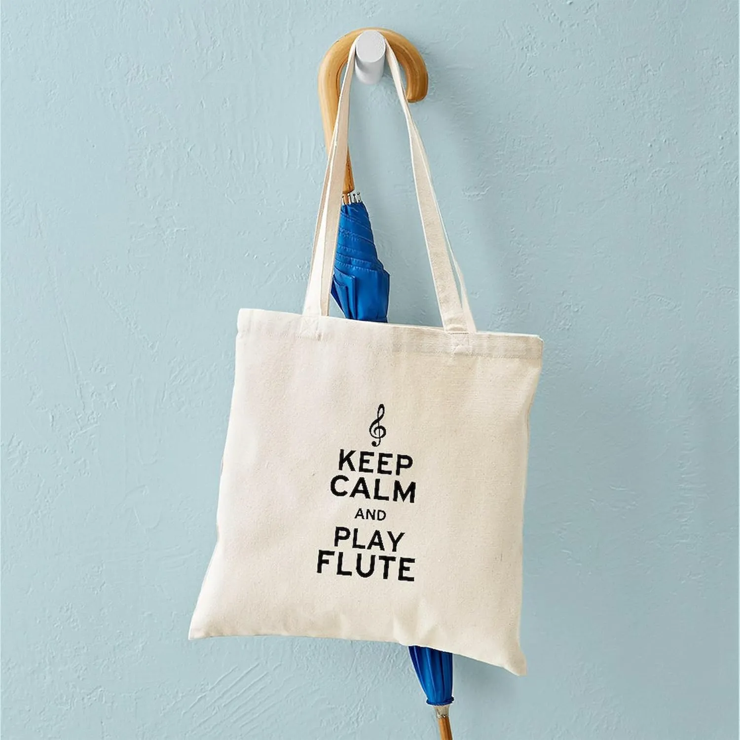 CafePress Keep Calm And Play Flute Tote Bag Natural Canvas Tote Bag, Reusable Shopping Bag