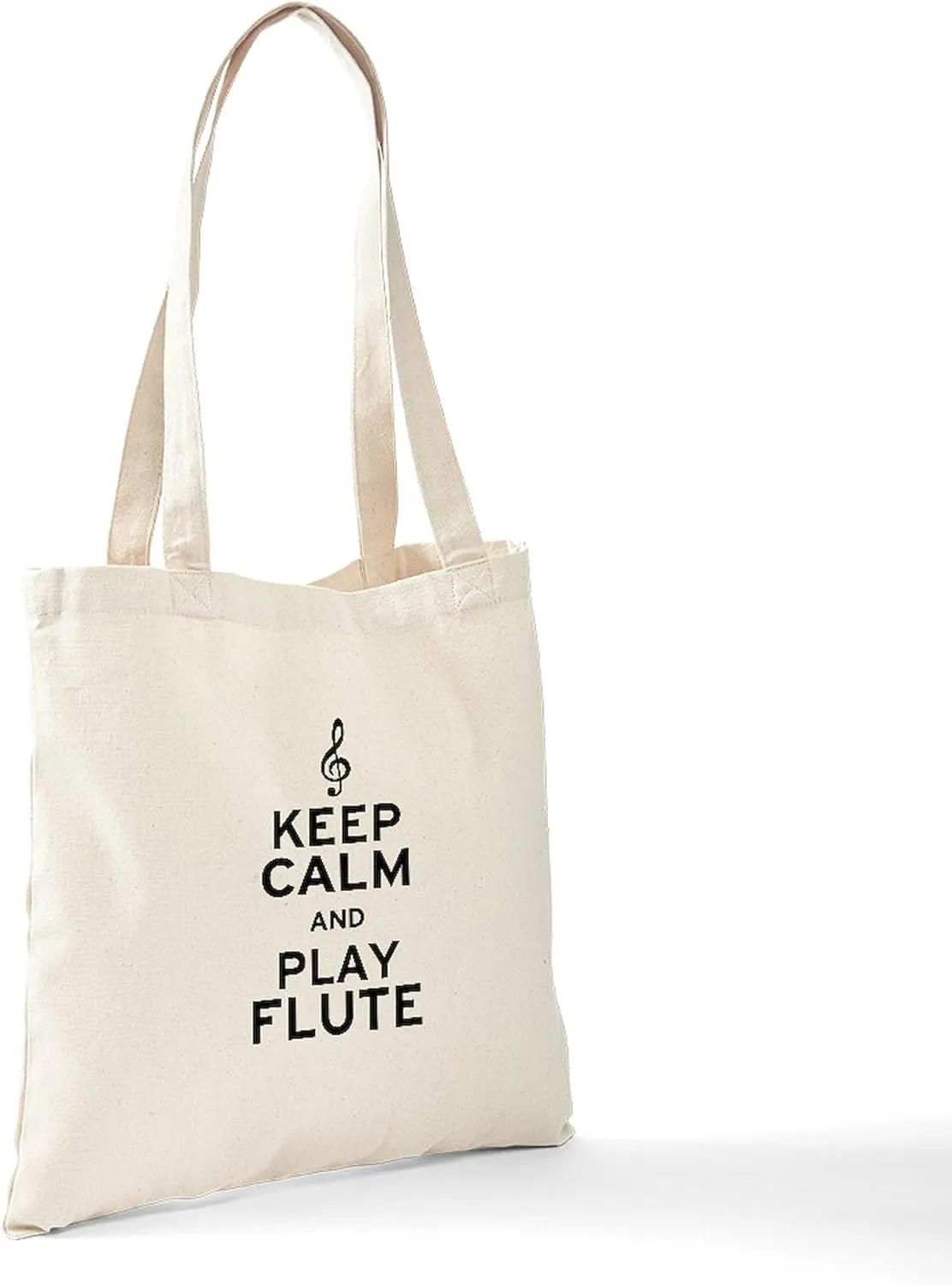 CafePress Keep Calm And Play Flute Tote Bag Natural Canvas Tote Bag, Reusable Shopping Bag