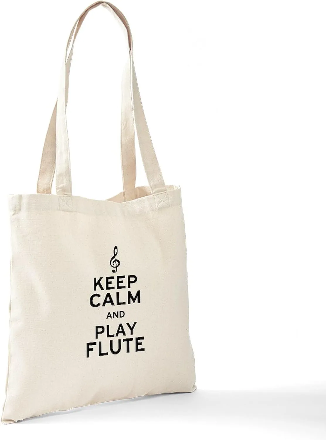 CafePress Keep Calm And Play Flute Tote Bag Natural Canvas Tote Bag, Reusable Shopping Bag