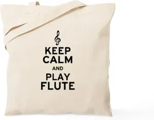 CafePress Keep Calm And Play Flute Tote Bag Natural Canvas Tote Bag, Reusable Shopping Bag