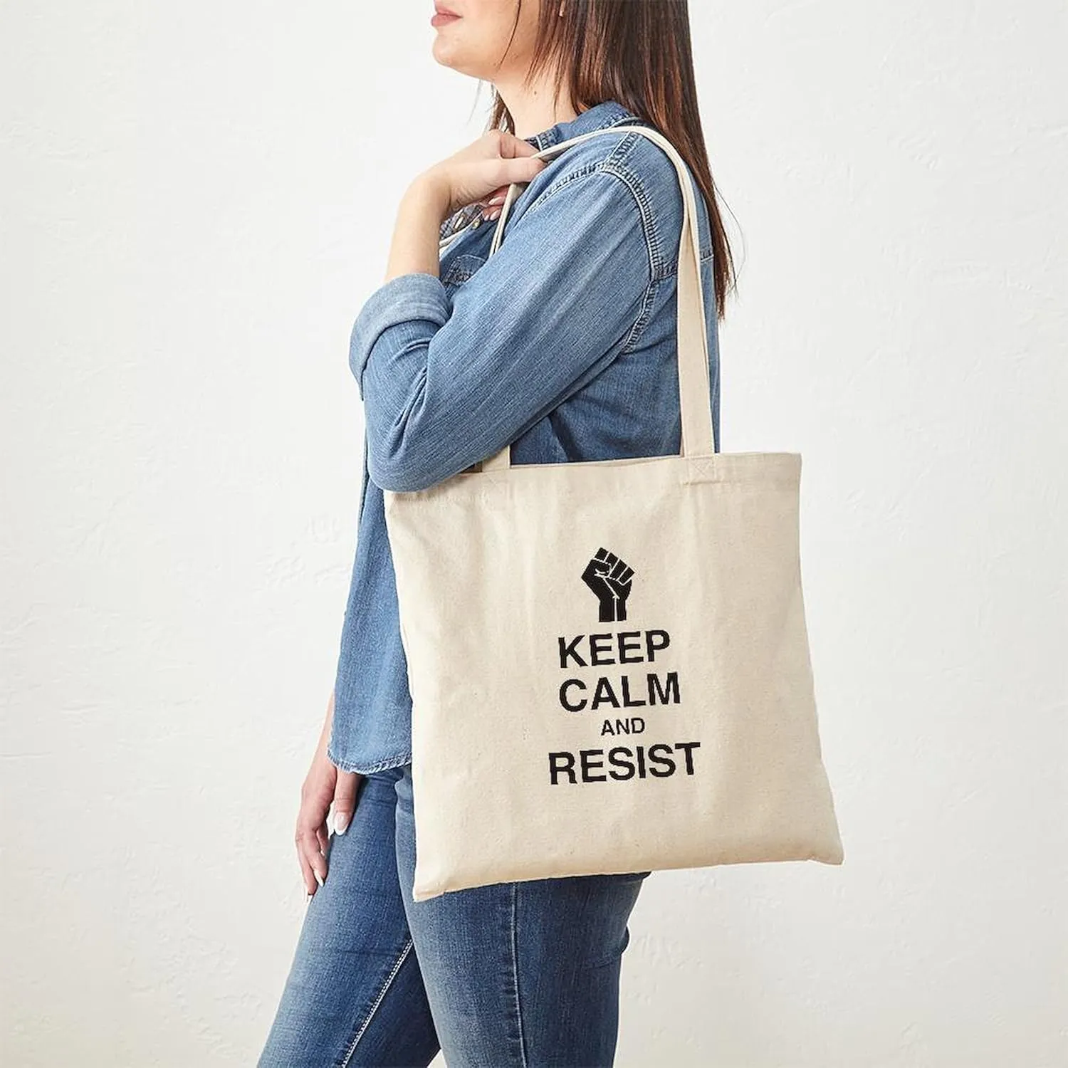 CafePress Keep Calm And Resist Tote Bag Natural Canvas Tote Bag, Reusable Shopping Bag