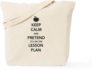 CafePress Keep Calm Pretend Lesson Plan Tote Bag Natural Canvas Tote Bag, Reusable Shopping Bag