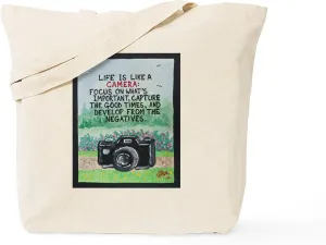 CafePress LIFE Is Like A Camera/Sculpted Art Tote Bag Natural Canvas Tote Bag, Reusable Shopping Bag