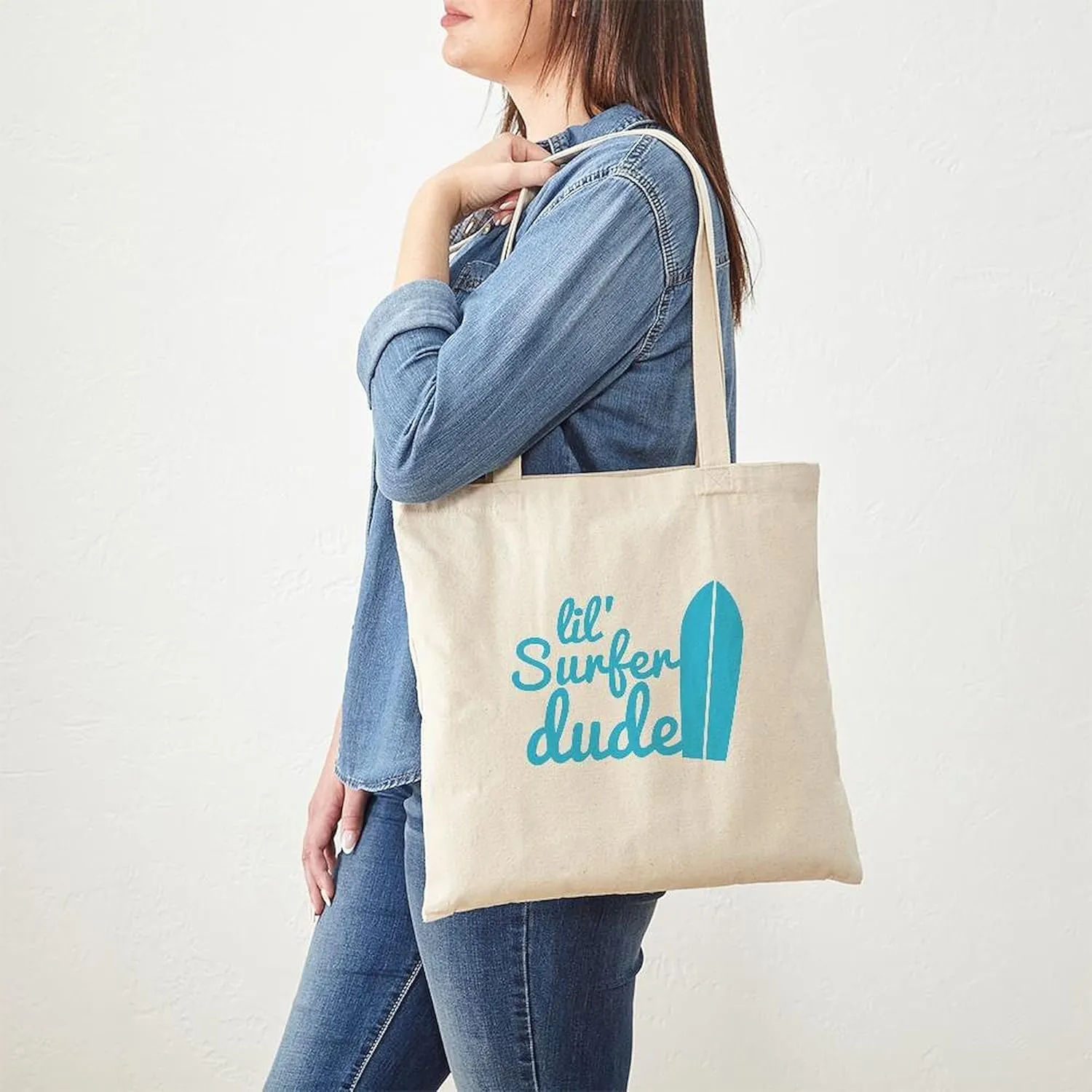 CafePress Lil (Little) Surfer Dude! With Surfboard Tote Bag Natural Canvas Tote Bag, Reusable Shopping Bag